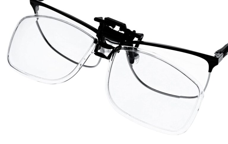 Clip on Magnifying Reading Glasses in Clear Lens, Angled to the Top Side Left