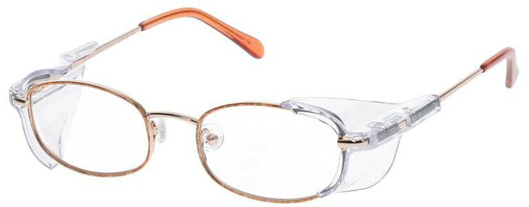 OnGuard SG 105 Prescription Safety Glasses, in a Tortoise Frame with Side Shields. Angled left side