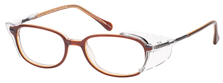 OnGuard SG 111 Prescription Safety Glasses, in a Tortoise Frame with Side Shields. Angled left side