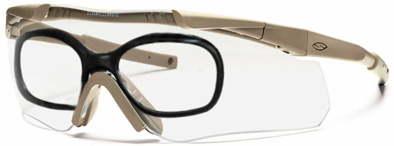 Smith Optics Aegis Echo II Eyeshield in Tan 499 Frame with Clear and Gray Lens Side Left Angle with RX Insert