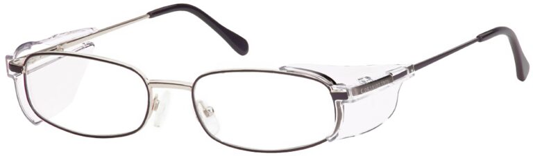 OnGuard SG 130 Prescription Safety Glasses, in a Silver Matte Black Frame with Side Shields. Angled left side