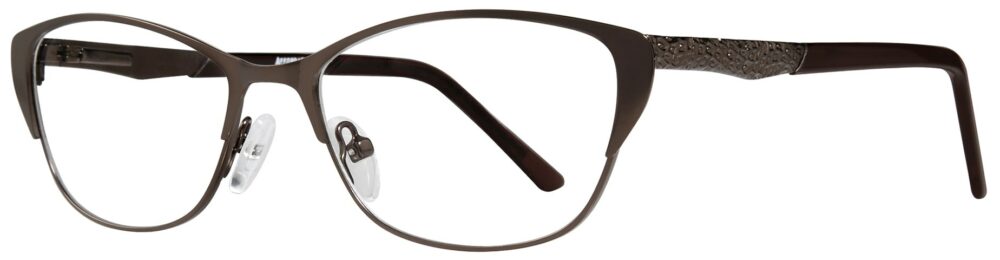 Affordable Designs Jenelle Eyeglasses, Brown frame. Angled left
