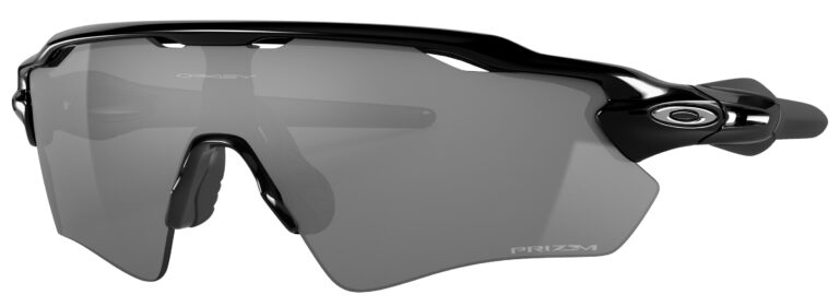 Oakley Radar EV Path Sunglasses, Polished Black with Prizm Black Lenses. Angled left