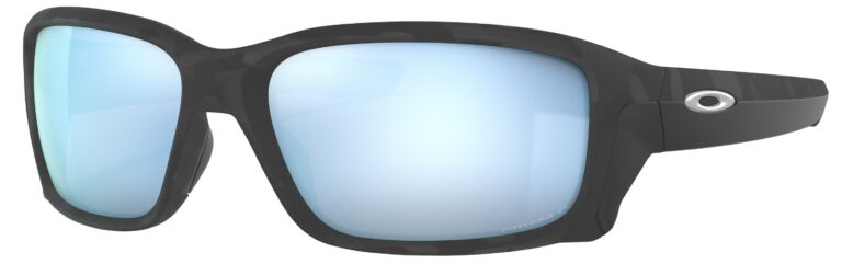 Oakley Straightlink Sunglasses Matte Black Camo with Prizm Deep Water Polarized Lenses. Angled left