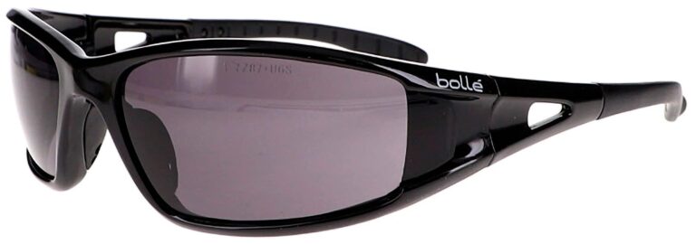 Bolle Lowrider Safety Glasses in a Black frame with Smoke lenses. Angled side left