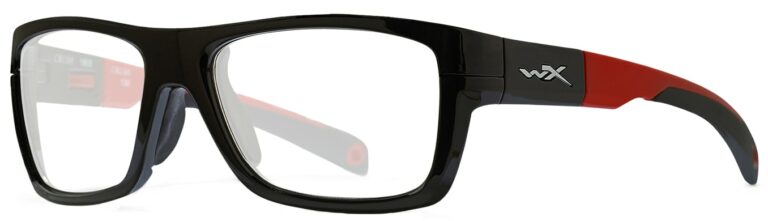 Wiley X Crush in Red/Black Frame with Clear Lens, Angled to the Side Left