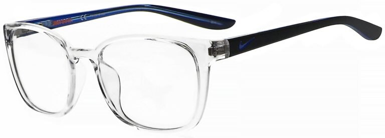 Nike 5027 Eyeglasses 904 in Clear/Midnight Navy, Angled Side Left