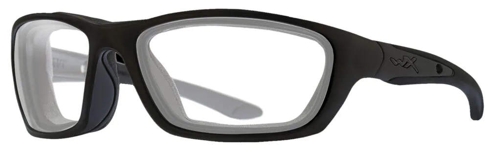 Wiley X Brick Sunglasses in Matte Black Frame with Clear Lenses, Angled to the Side Left