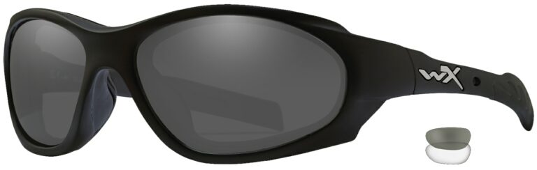 Wiley X XL-1 in Matte Black Frame with Grey and Clear Lenses, Angled to the Side Left