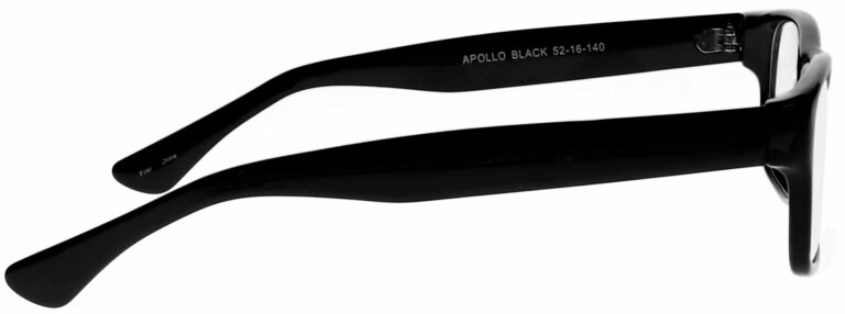 Apollo Real Glass Geek Frame in Black Frame with Clear Lens, Angled to the Right