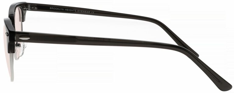 Real Glass Reading Glasses Clusbter Style, Wayfair Frame in Transparent Grey with Pink Lens, Angled to the Left