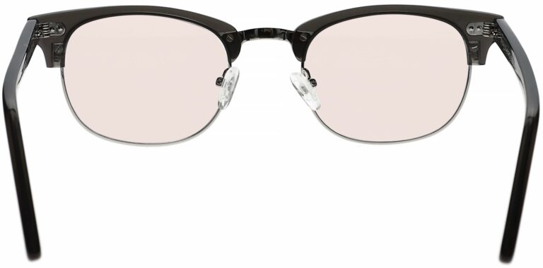 Real Glass Reading Glasses Clusbter Style, Wayfair Frame in Transparent Grey with Pink Lens, Angled to the Rear