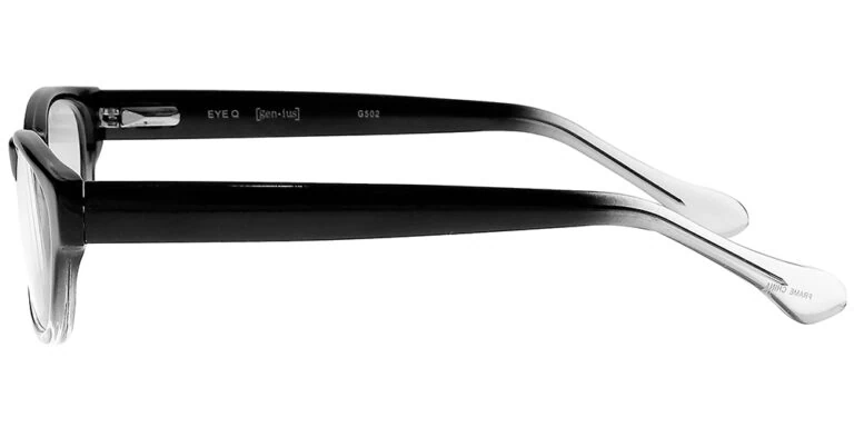 Real Glass Reading Glasses in Black Clear Fade, Angled Left