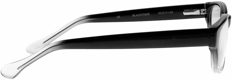 Real Glass Reading Glasses in Black Clear Fade, Angled Right