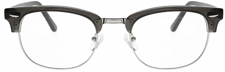 Real Glass Reading Glasses in Translucent Grey, Clubster Style Frame, Angled Front