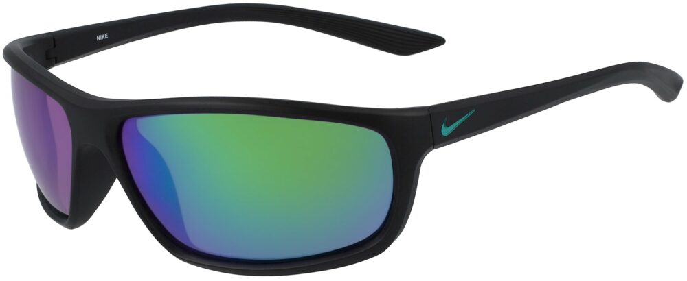 Nike Rabid Sunglasses in Matte Black Frame with Polarized Gray and Green Mirror Lens, NI-EV1111-010