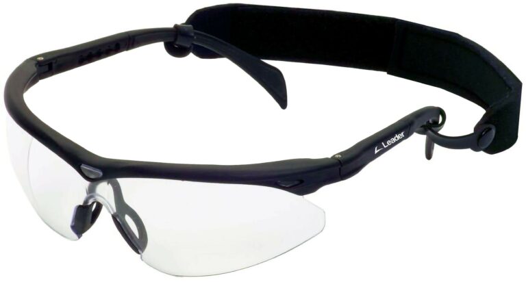 OnGuard Plano Trophy Safety Glasses in a Black Frame with Clear Lens. Angled left side.