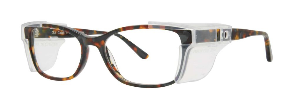 Pentax Classic 11 Glasses, Green Tortoise frame with side shields. Angled left