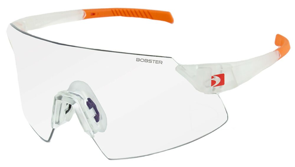 Bobster Cadence Sunglasses in a Matte Clear Orange frame with Clear lens. Angled left