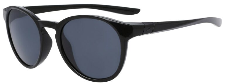 Nike City Elan Sunglasses. Black Frame with Dark Gray Lenses. Angle left