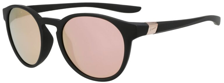 Nike City Elan Sunglasses. Matte Black Frame with Rose Gold Mirror Lenses. Angle left
