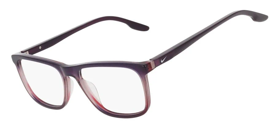 Nike 7185 Glasses, Plum/Burgundy Gradient. Angle-left.
